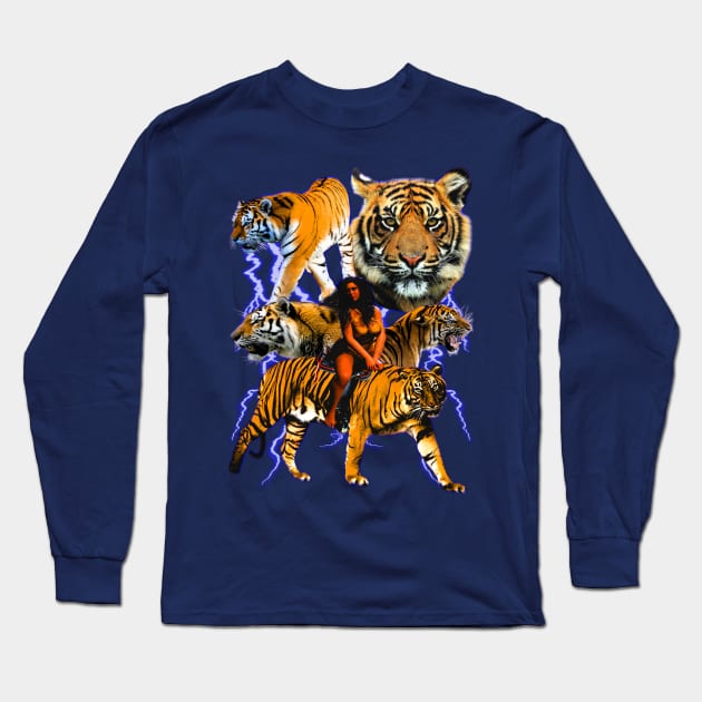 Lightning Tigers - Vintage 90's Graphic Very Cool And Sick Long Sleeve T-Shirt by blueversion
